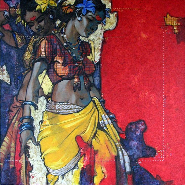 Figurative acrylic painting titled 'Beauty 15', 60x24 inches, by artist Ramchandra Kharatmal on Canvas
