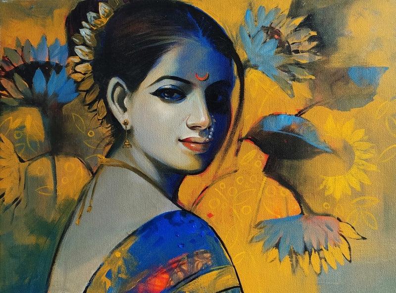 Figurative acrylic painting titled 'Beauty', 18x24 inches, by artist Sanjay Lokhande on Canvas