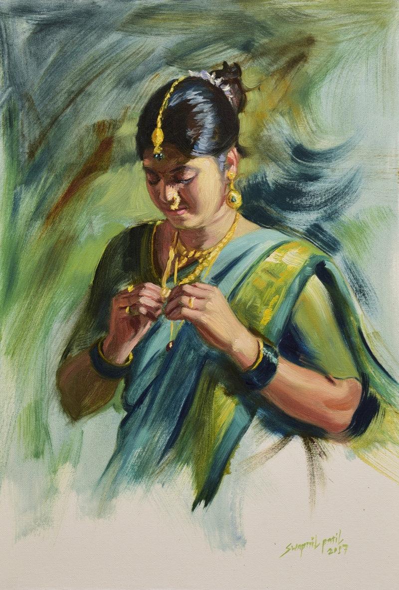 Figurative oil painting titled 'Beauty', 22x15 inches, by artist Swapniil Paatil on Canvas