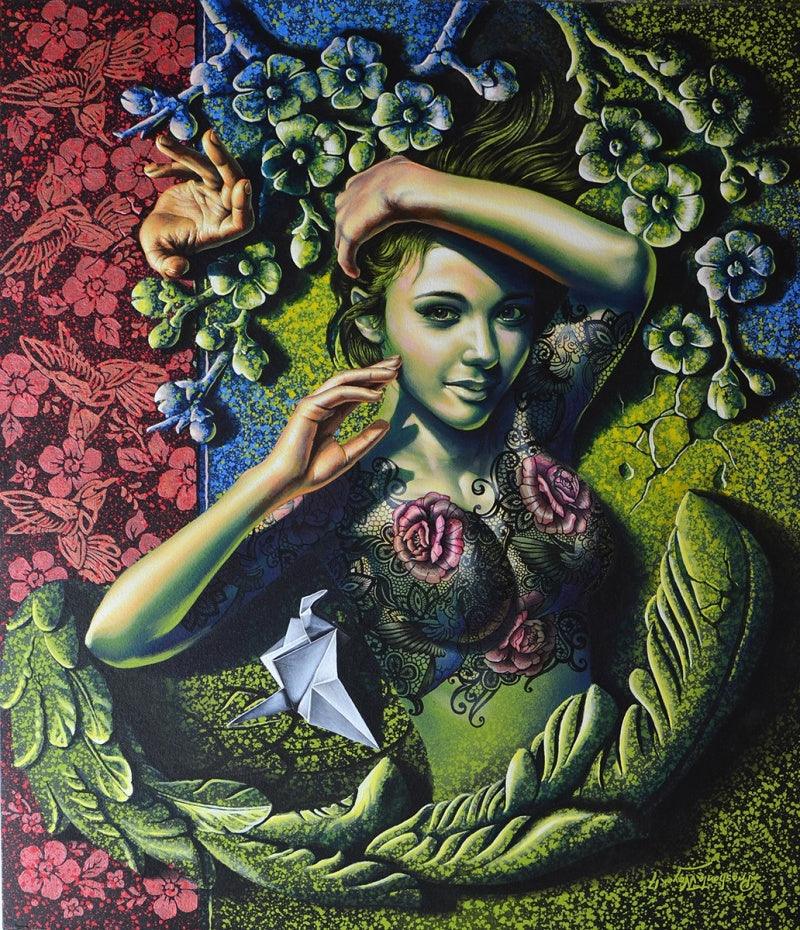 Figurative acrylic painting titled 'Beauty', 40x36 inches, by artist Prashanta Nayak on Canvas