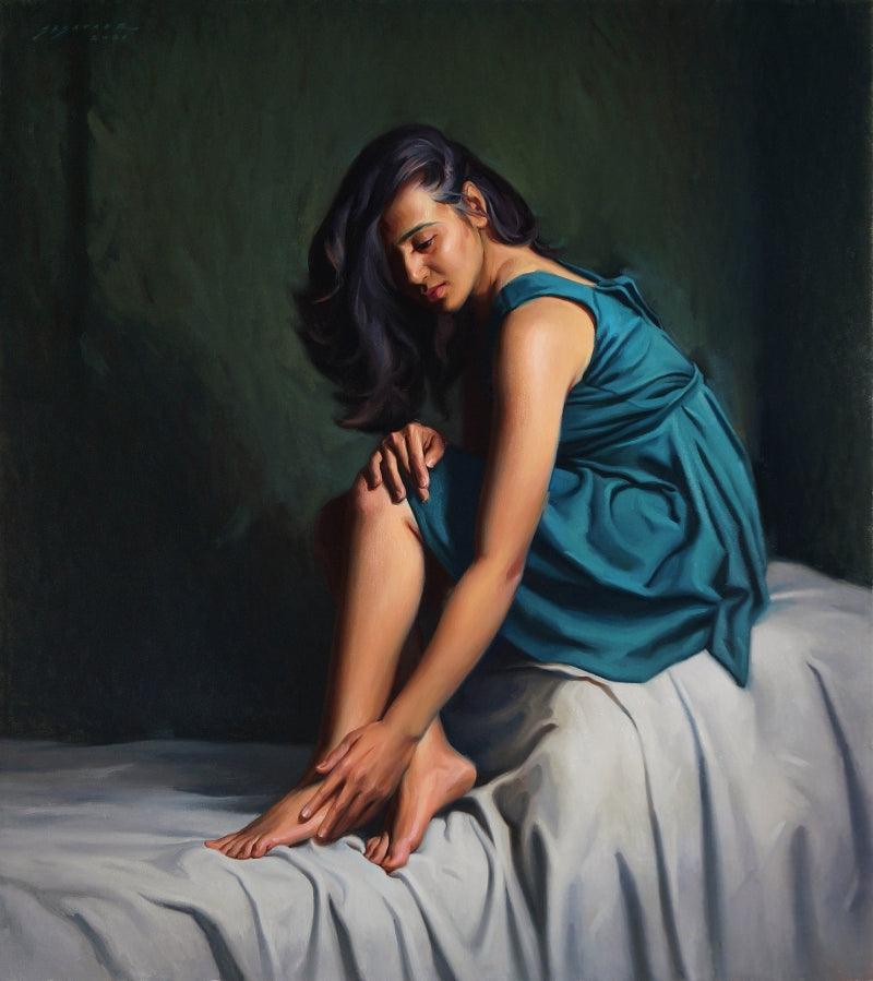 Figurative oil painting titled 'Beauty', 38x34 inches, by artist Siddharth Gavade on Canvas