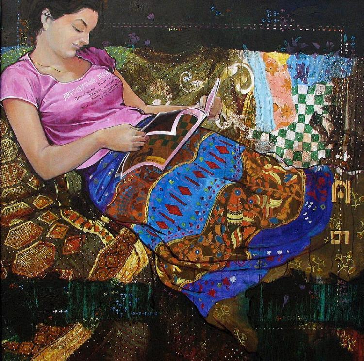 Figurative acrylic painting titled 'Beauty', 41x41 inches, by artist Ramchandra Kharatmal on Canvas