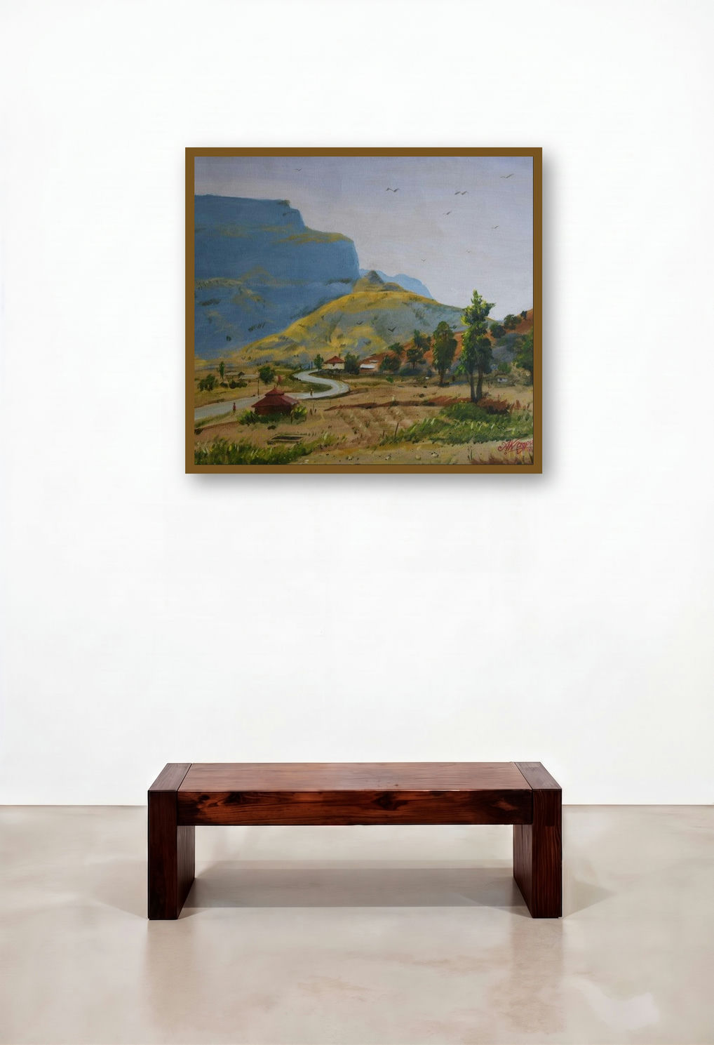 Beauty Of Nature (Serene Countryside) by artist Ambadas Nagpure displayed in a Contemporary Library
