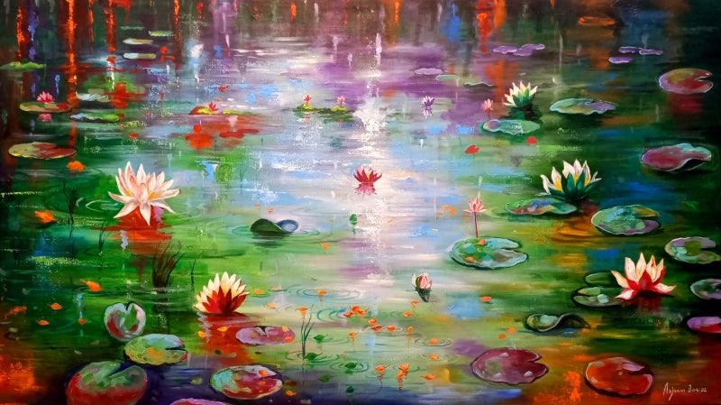 Nature acrylic painting titled 'Beauty Of Nature', 33x60 inches, by artist Arjun Das on Canvas