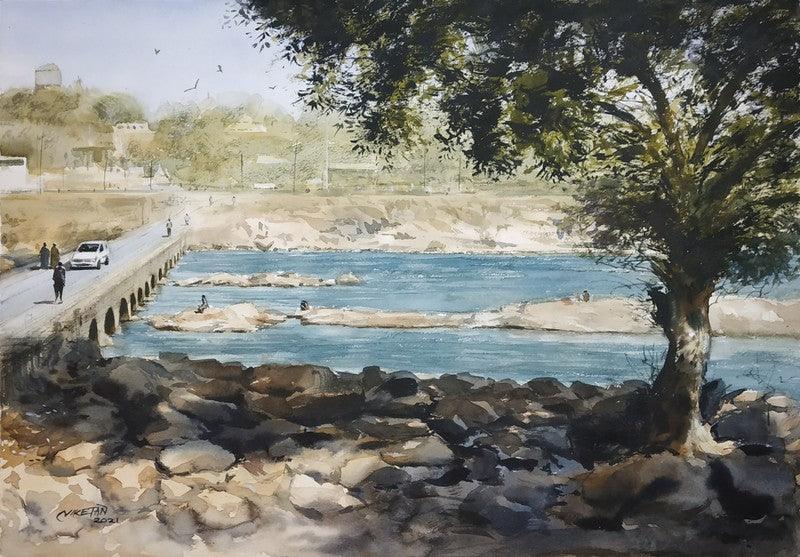 Landscape watercolor painting titled 'Beauty Of Village', 20x14 inches, by artist Niketan Bhalerao on Paper