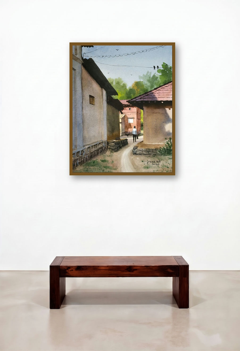 Beauty Of Village (A Quiet Stroll) by artist Niketan Bhalerao displayed in a Eclectic Executive Office