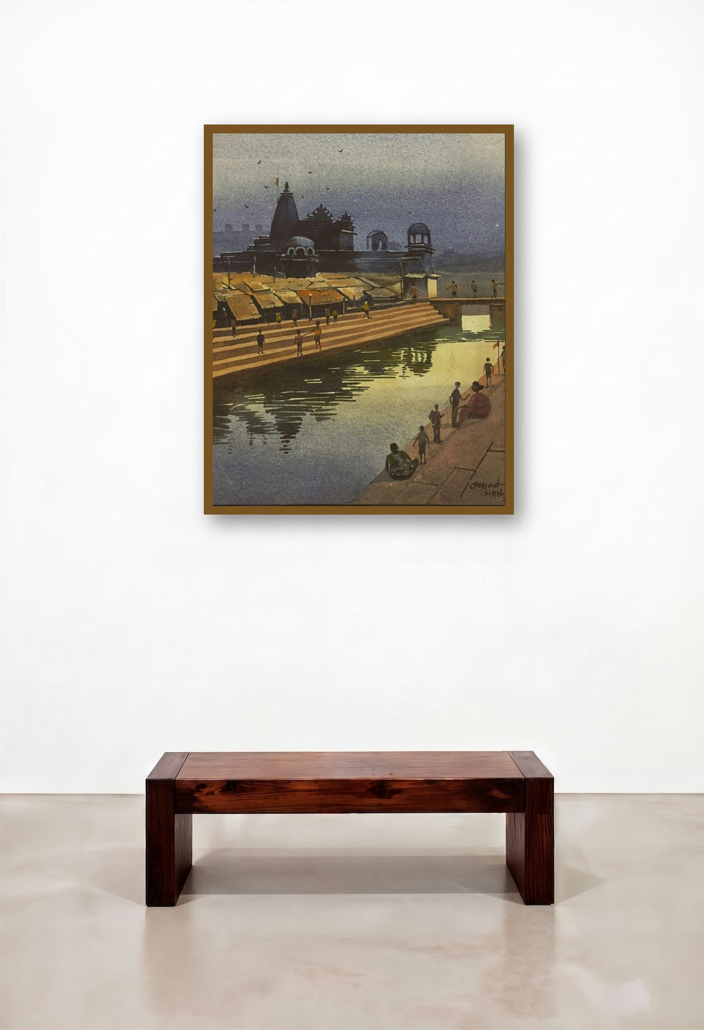 Beauty Of Village (Evening at the Ghats) by artist Sohel Sayyad displayed in a Eclectic Home Office
