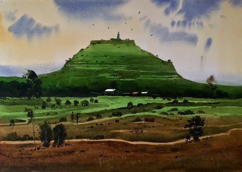 Landscape watercolor painting titled 'Beauty of village', 16x22 inches, by artist Sohel Sayyad on paper