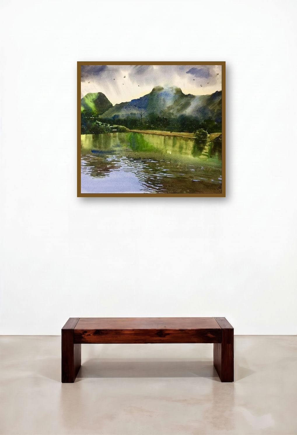 Beauty Of Village (Serene Reflections) by artist Sohel Sayyad displayed in a Art Deco Library