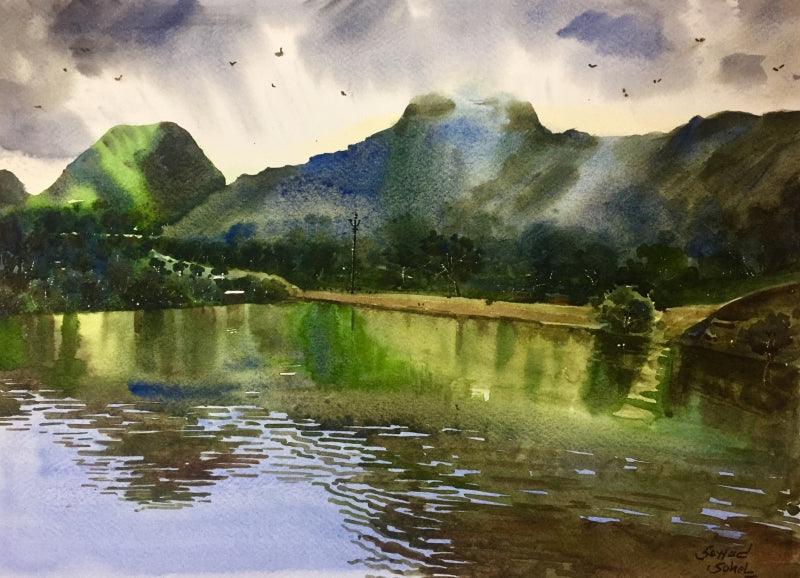 Landscape watercolor painting titled 'Beauty of village', 12x16 inches, by artist Sohel Sayyad on Paper