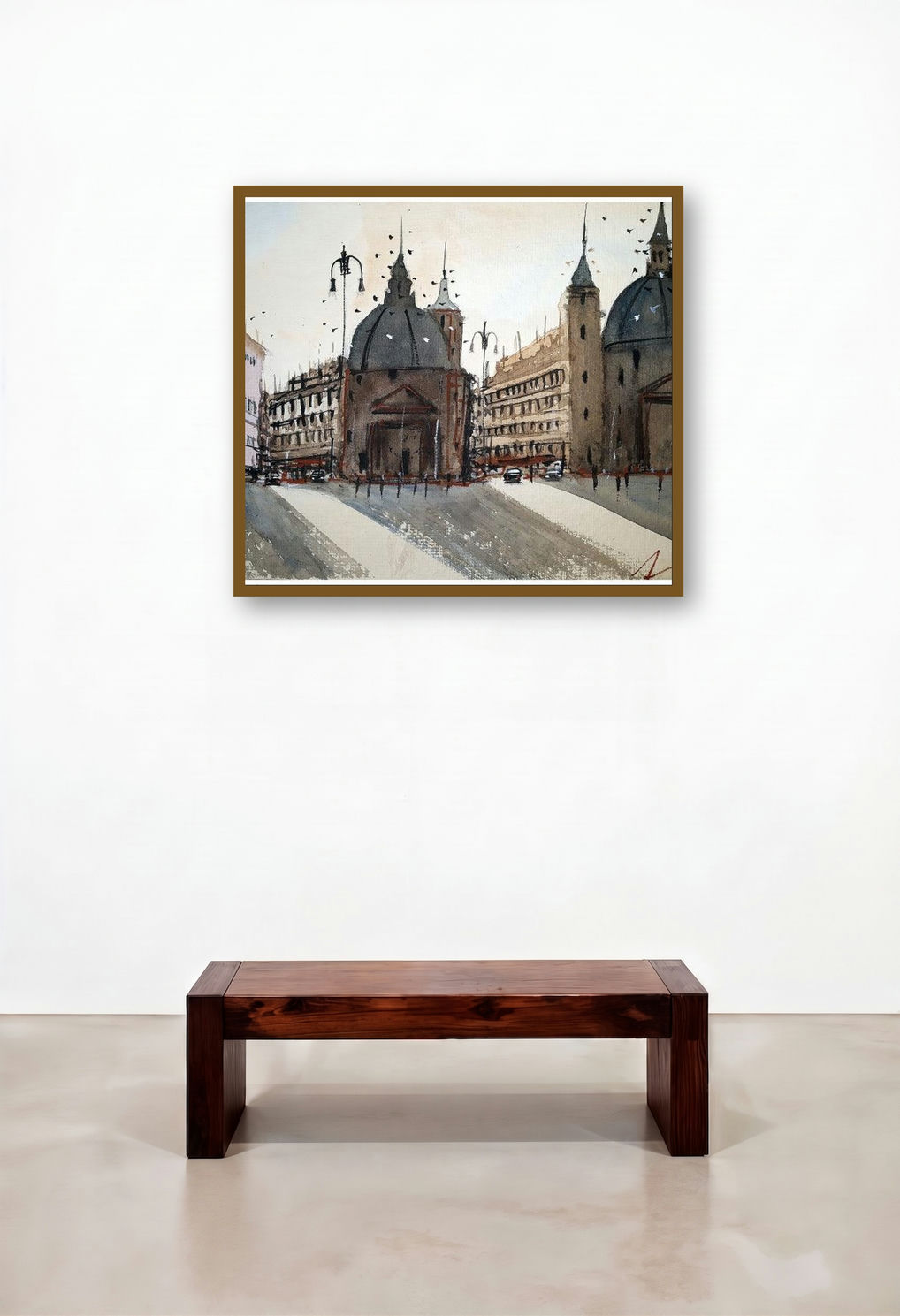 Belgrade Serbia (Piazza del Popolo) by artist Arunava Ray displayed in a Modern Family Room