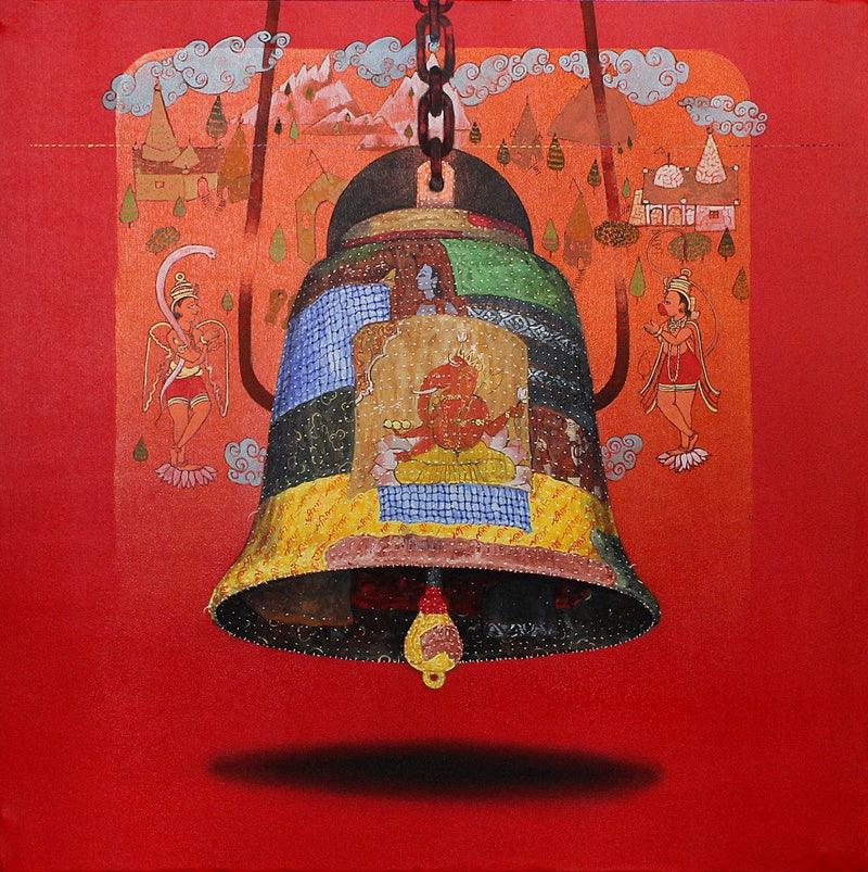 Figurative acrylic oil painting titled 'Bell', 36x36 inches, by artist Ramchandra Kharatmal on Canvas