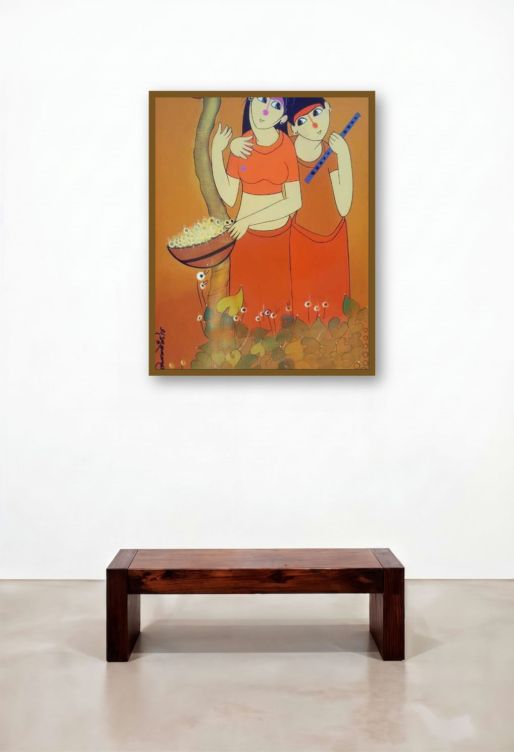 Best Friends (Companionship) by artist Dnyaneshwar Bembade displayed in a Minimalist Bedroom