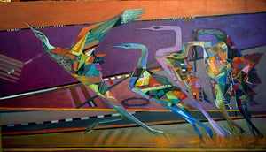 Beyond The Horizon (Untitled) by Madan Lal, Original Acrylic Figurative Painting on Canvas, Large Horizontal Wall Art