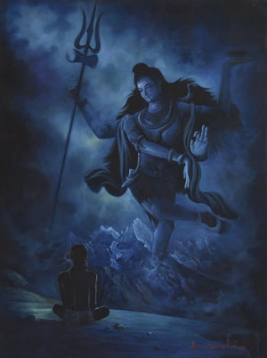 Religious oil painting titled 'Bhakti', 36x48 inches, by artist Kamal Rao on Canvas