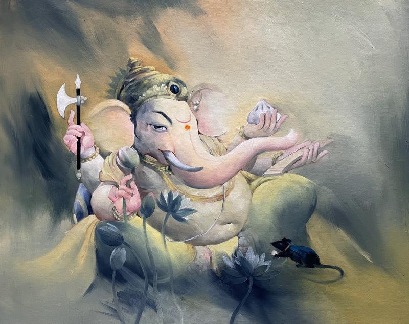 Religious oil painting titled 'Bhalchandra', 34x42 inches, by artist Namdev M Patil on Canvas