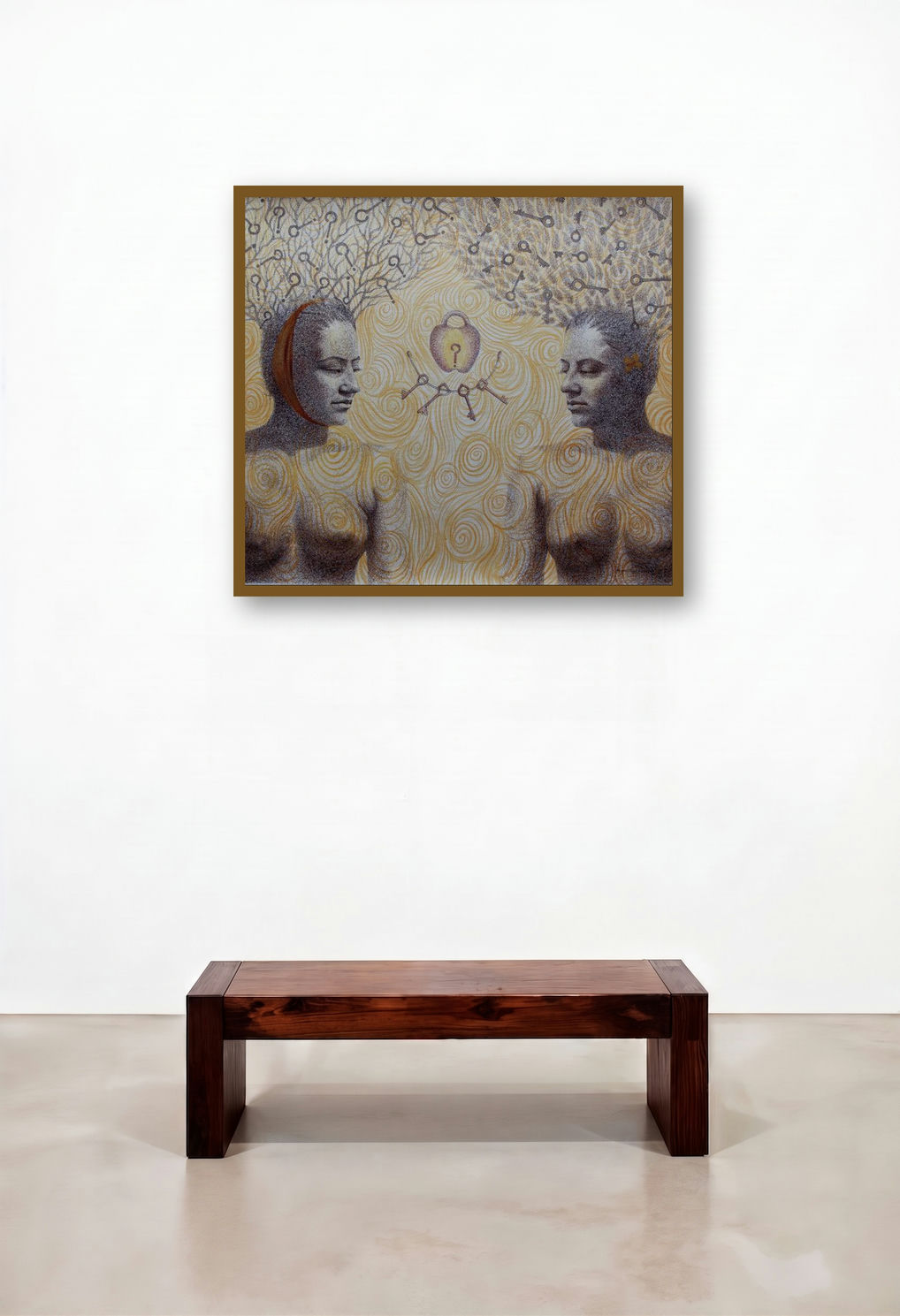 Bilateral (The Enigma of Connection) by artist Mansi Sagar displayed in a Japandi Hallway