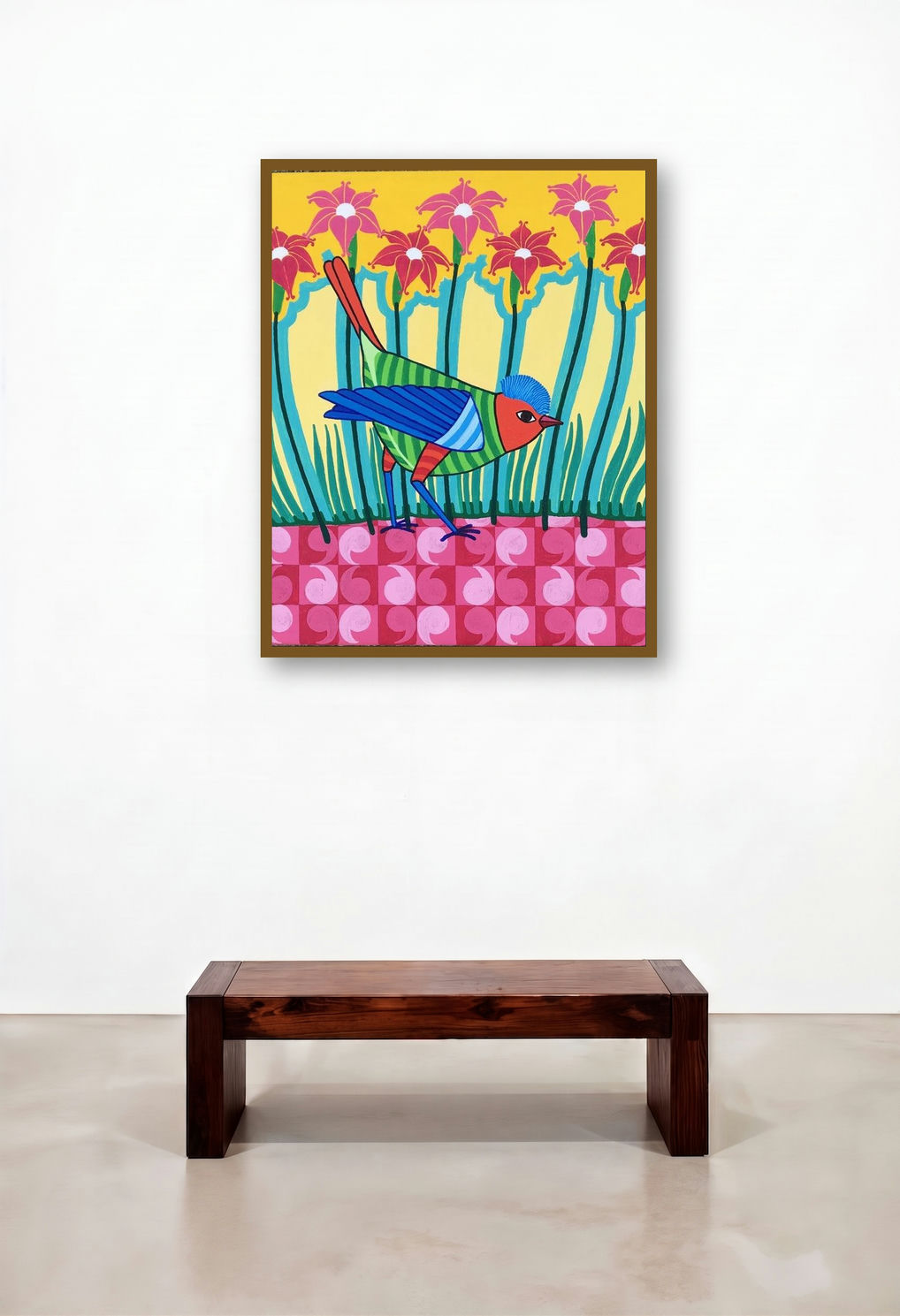Bird 1 (A Bird in Bloom) by artist Thota Laxminarayana displayed in a Classic Hotel Suite