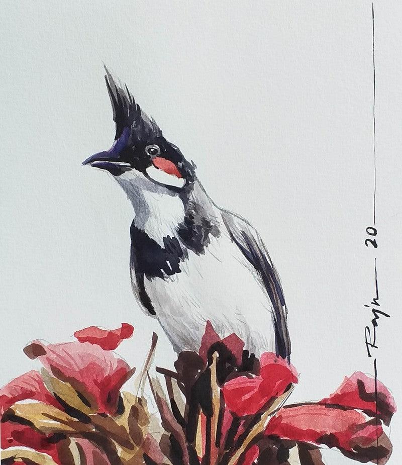 Animals watercolor painting titled 'Bird 1', 7x6 inches, by artist Raju Sarkar on Paper
