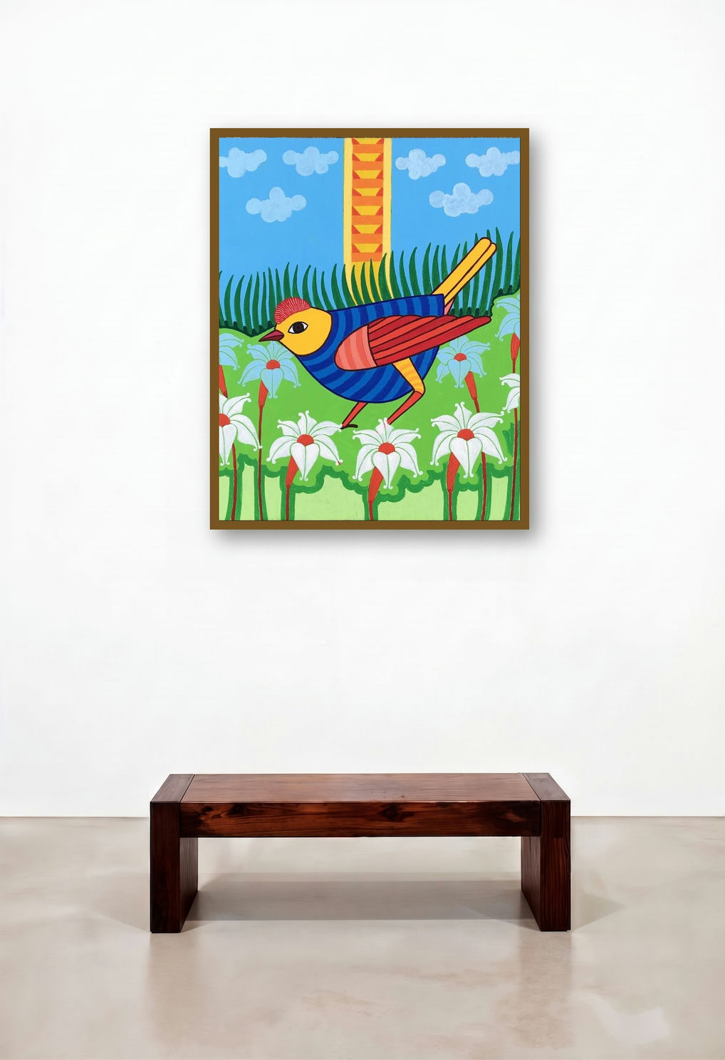 Bird 2 (A Bird in the Meadow) by artist Thota Laxminarayana displayed in a Contemporary Lounge