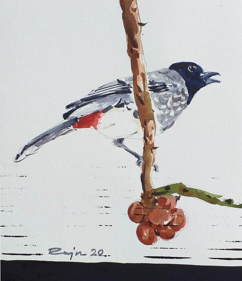 Animals watercolor painting titled 'Bird 2', 7x6 inches, by artist Raju Sarkar on Paper