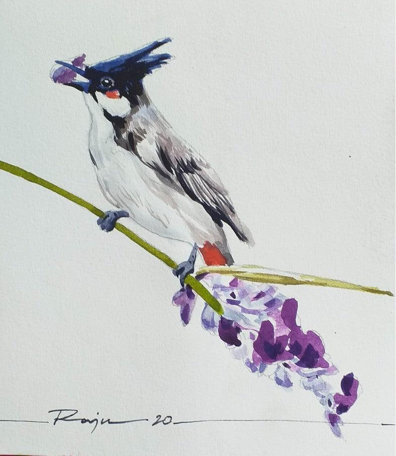 Animals watercolor painting titled 'Bird 3', 7x6 inches, by artist Raju Sarkar on Paper