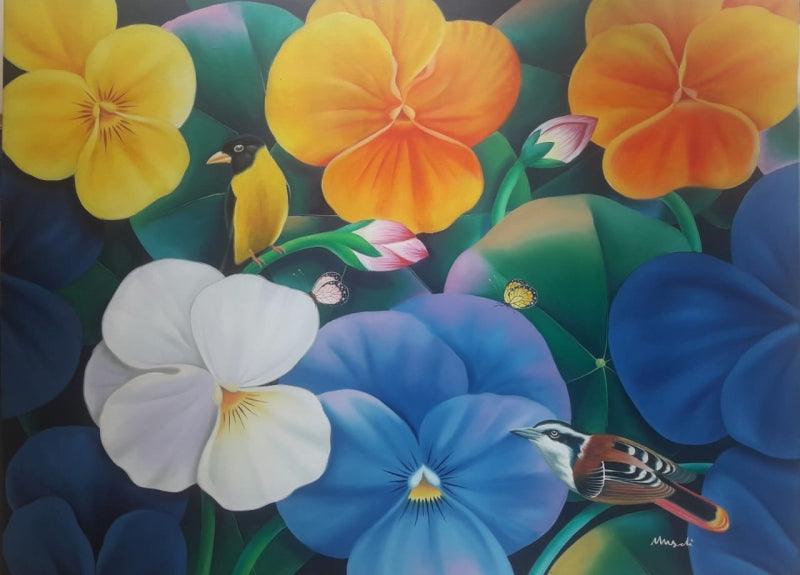 Animals oil painting titled 'Bird 3', 36x48 inches, by artist Murali Nagapuzha on Canvas
