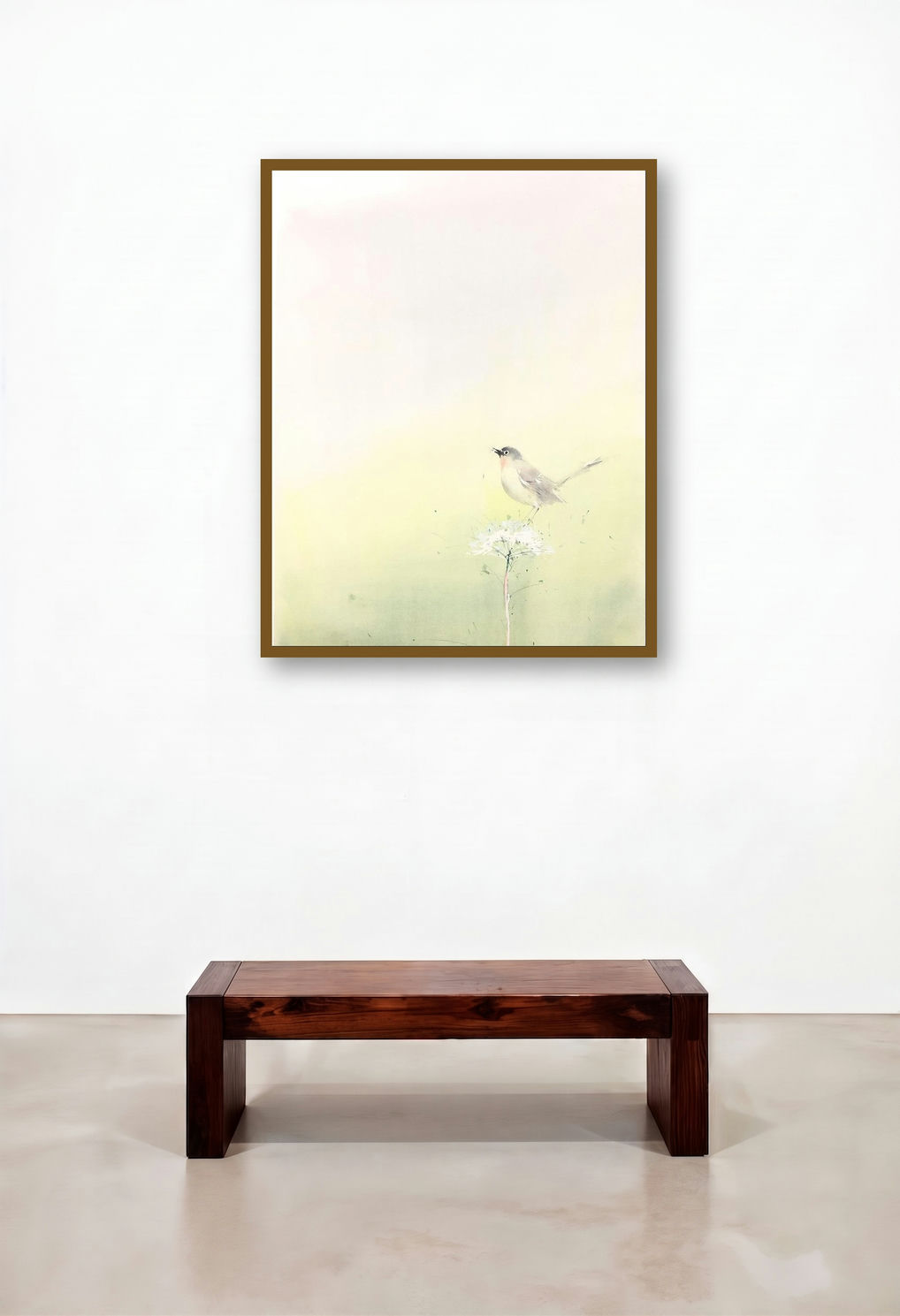 Bird (Songbird on Thistle) by artist Dilip Dudhane displayed in a Modern Hotel Lobby
