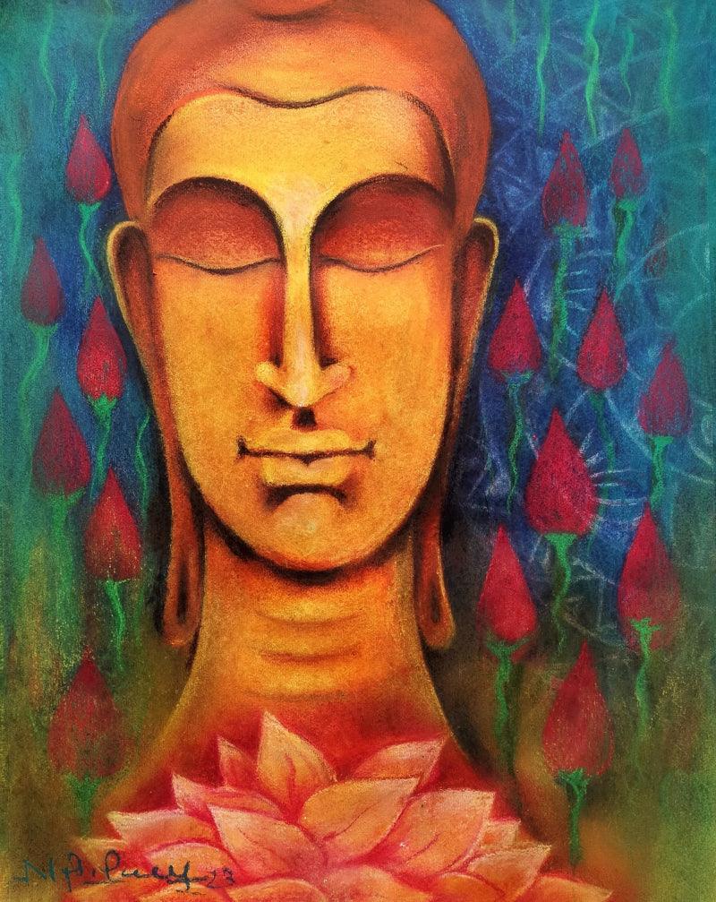 Religious dry pastel drawing titled 'Blessing', 23x20 inches, by artist N P Pandey on Paper