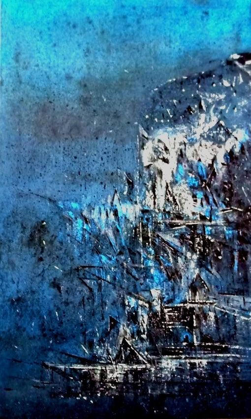 Abstract acrylic painting titled 'Blue', 38x18 inches, by artist Dnyaneshwar Dhavale on Canvas