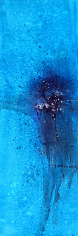 Abstract acrylic painting titled 'Blue20', 36x12 inches, by artist Dnyaneshwar Dhavale on Canvas