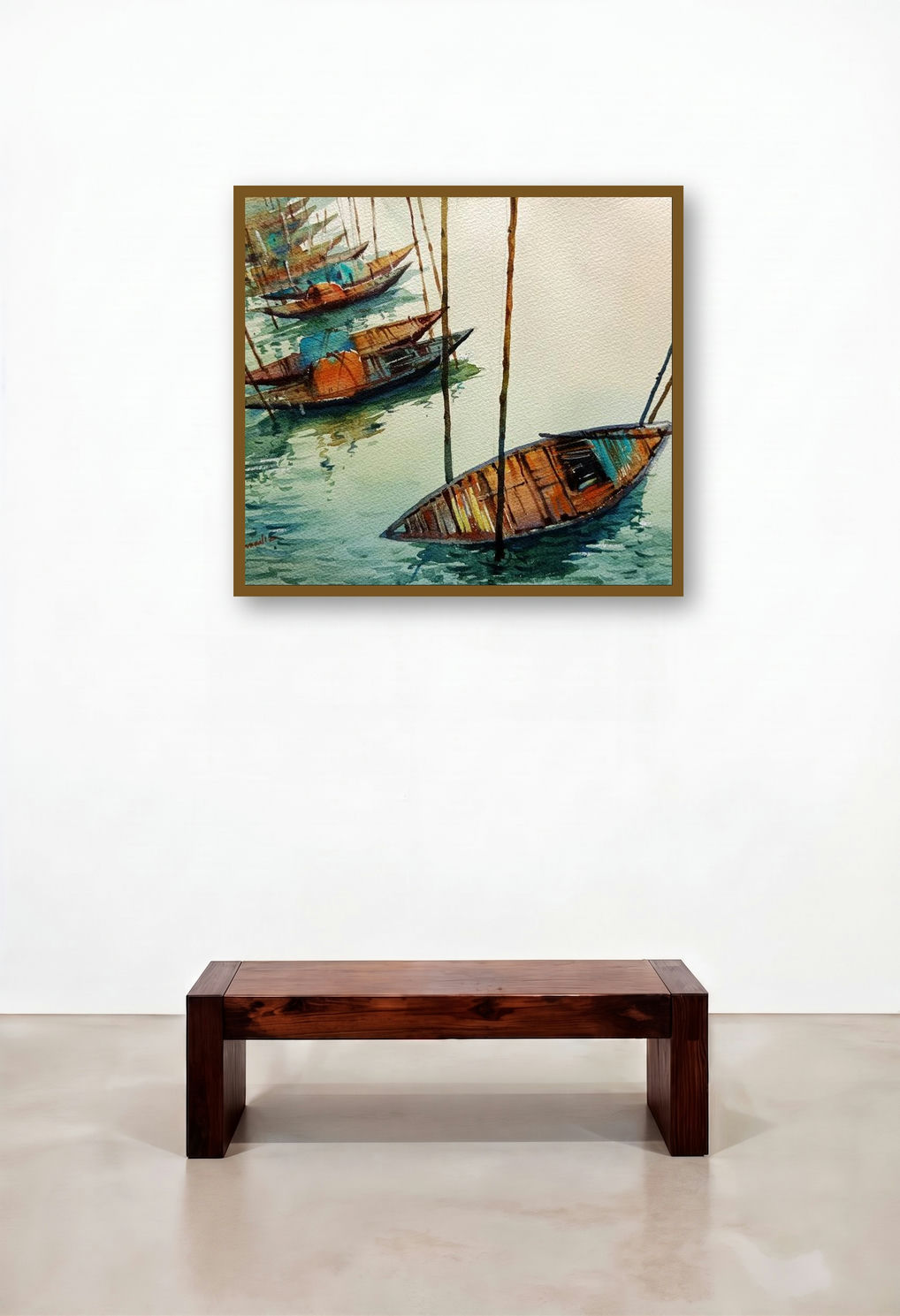 Boat (Serene Waters) by artist Prasanta Maiti displayed in a Traditional Living Room