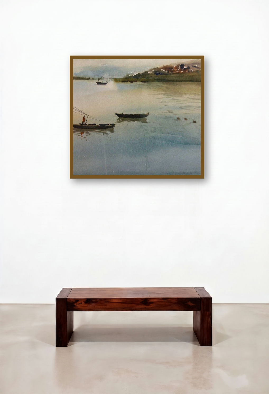 Boats (Distant Sails) by artist Kiran Gunjkar displayed in a Modern Home Office