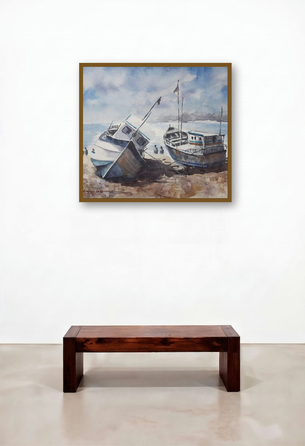 Boats At Rest (Beached Boats) by artist Mrutyunjaya Dash displayed in a Modern Executive Office