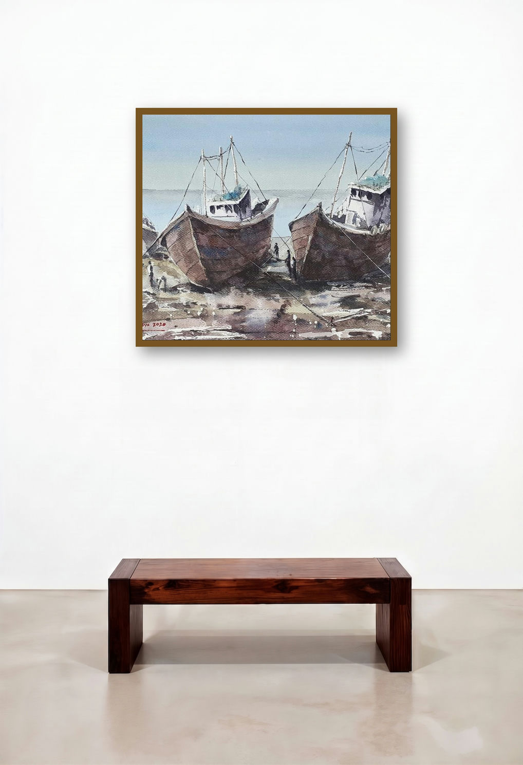 Boats At Rest (Grounded) by artist Mrutyunjaya Dash displayed in a Urban Loft Reception Area