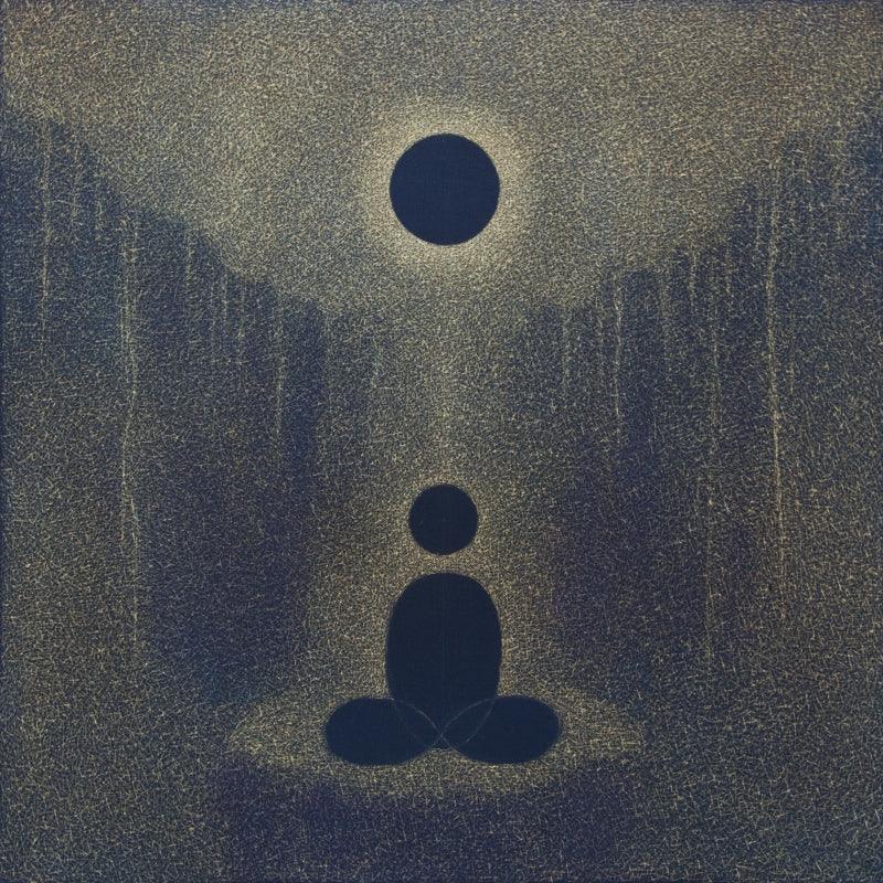 Religious mixed media painting titled 'Bodhi', 18x18 inches, by artist Hanumanth Devulapalli on Canvas