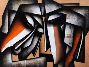 Figurative acrylic charcoal painting titled 'Bond Of Love Series 1', 36x48 inches, by artist Jagannath Paul on Canvas