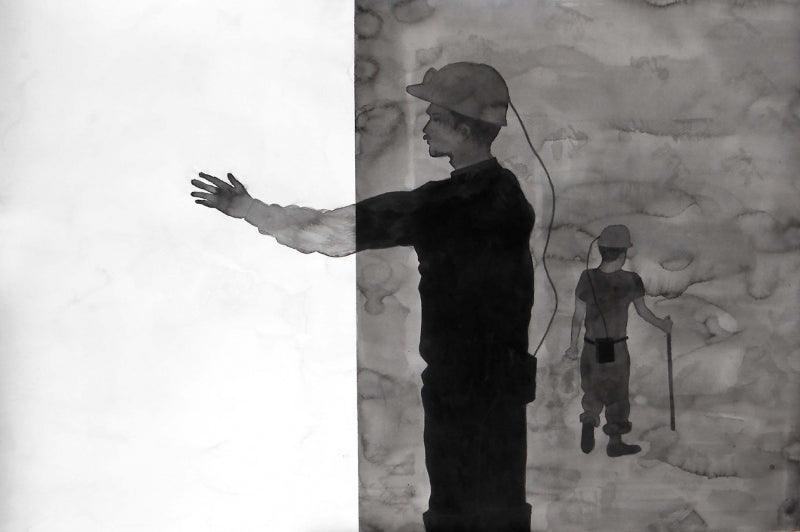 Figurative watercolor painting titled 'Bonding', 24x36 inches, by artist Sudhir Bagde on Paper