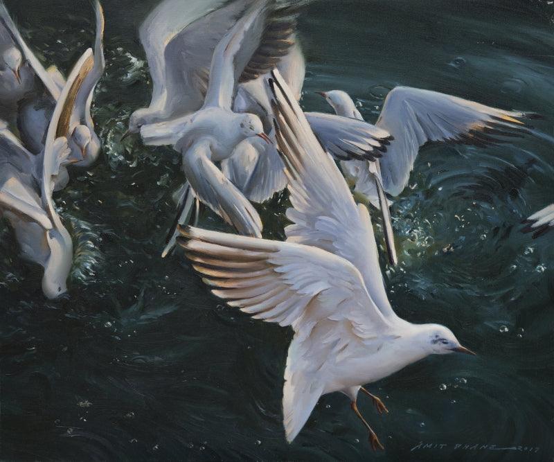 Animals oil painting titled 'Breakfast', 30x36 inches, by artist Amit Dhane on Canvas