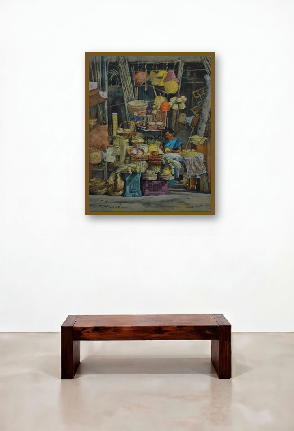 Breathing Lights 7 (The Basket Weaver) by artist Pramod Jagtap displayed in a Minimalist Dining Room