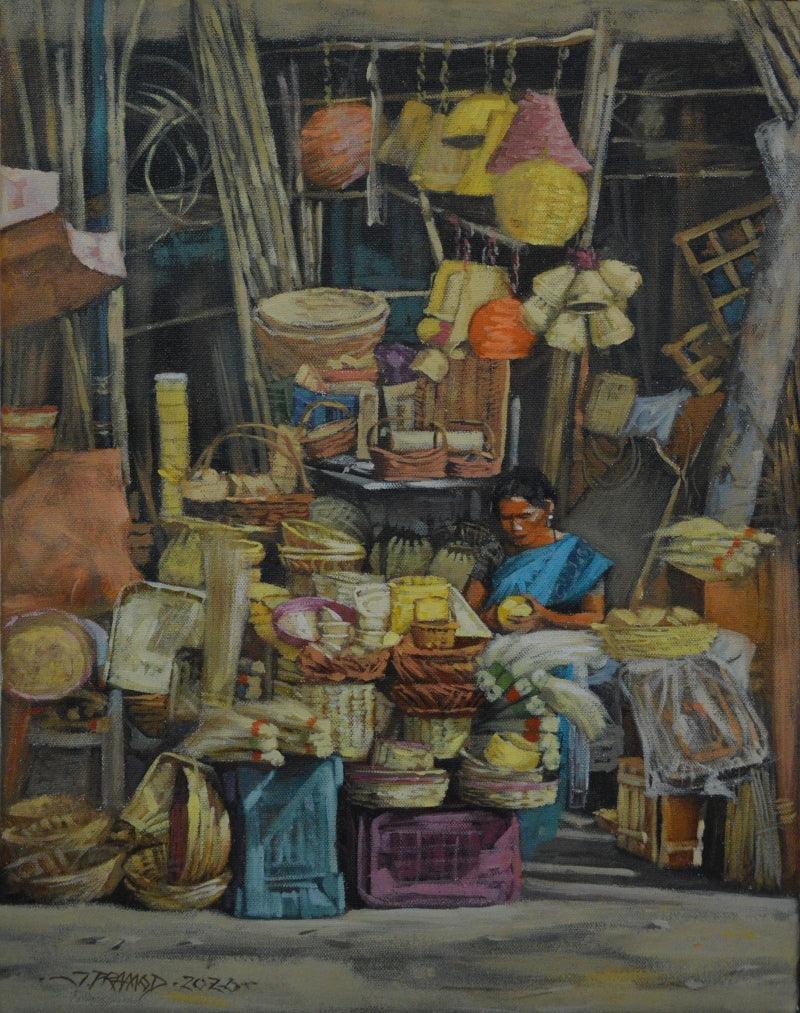 Cityscape acrylic painting titled 'Breathing Lights 7', 19x15 inches, by artist Pramod Jagtap on Canvas