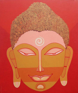 Religious acrylic painting titled 'Buddha 1', 40x33 inches, by artist Bhaskar Lahiri on Canvas