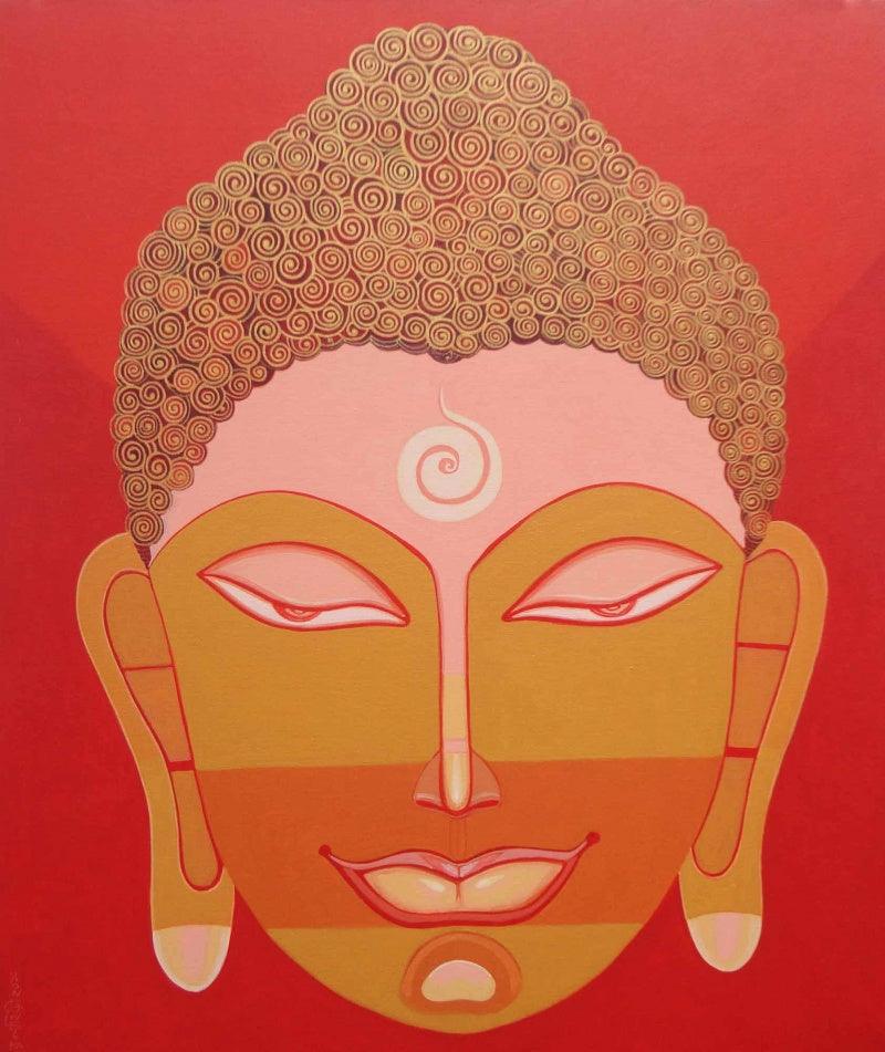 Religious acrylic painting titled 'Buddha 1', 40x33 inches, by artist Bhaskar Lahiri on Canvas