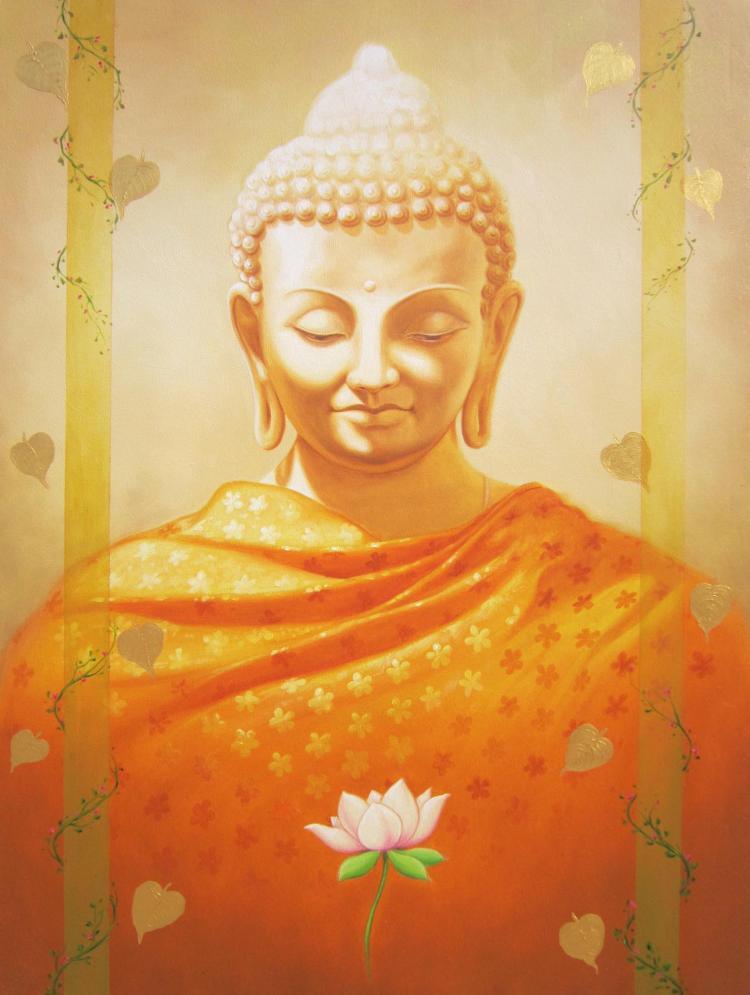 Motivational oil painting titled 'Buddha 2', 24x36 inches, by artist Baburao (amit) Awate on Canvas