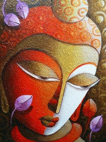 Religious acrylic painting titled 'Buddha 2', 14x12 inches, by artist Dhananjay Mukherjee on Canvas