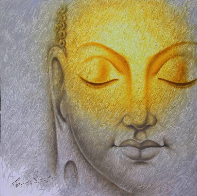 Religious acrylic painting titled 'Buddha 2', 48x48 inches, by artist Prince Chand on Canvas