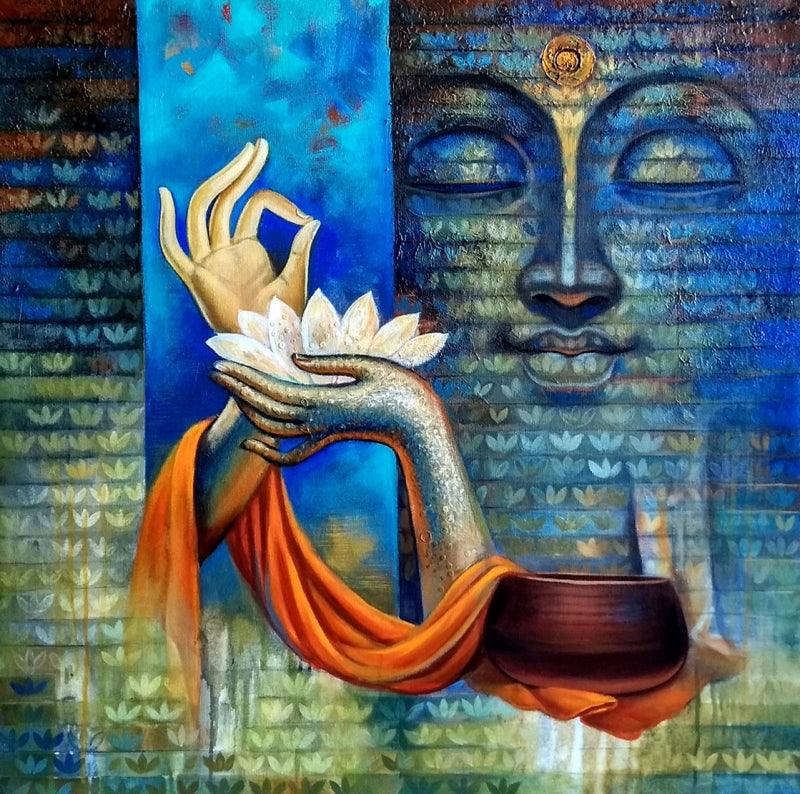 Religious acrylic painting titled 'Buddha 3', 30x30 inches, by artist Sanjay Lokhande on Canvas