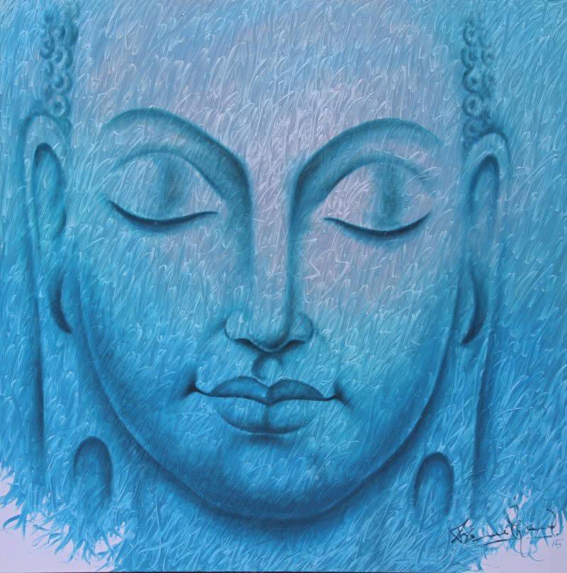 Religious acrylic painting titled 'Buddha 3', 48x48 inches, by artist Prince Chand on Canvas