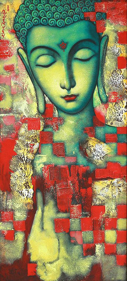 Religious acrylic painting titled 'Buddha 4', 48x22 inches, by artist Shankar Devarukhe on Canvas