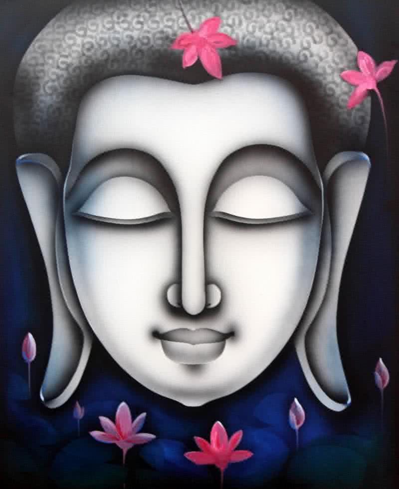 Religious acrylic painting titled 'Buddha 4', 30x36 inches, by artist Pradeesh K on Canvas